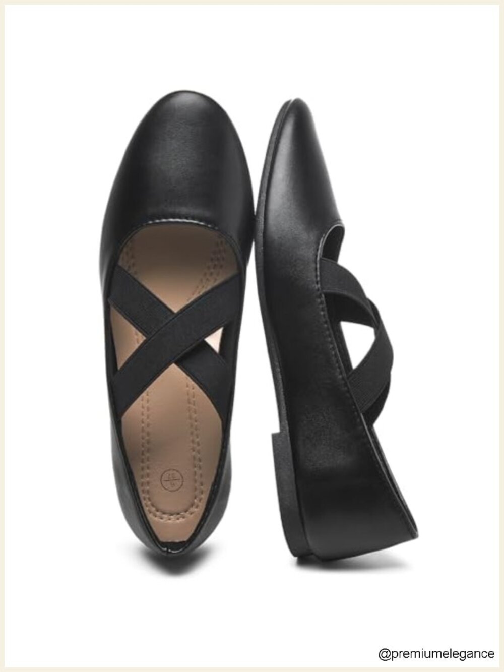 Women's Ballet Mary Jane Flats with Criss Cross Elastic Strap Faux Leather